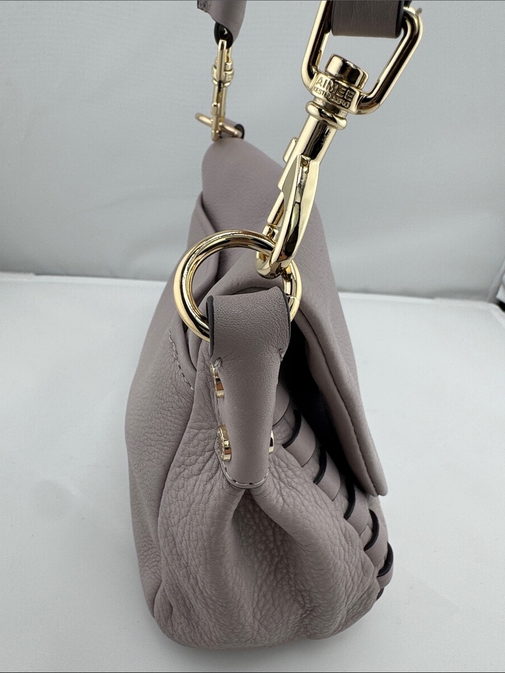 Aimee Kestenberg Mauve Taupe Leather Shoulder Bag with Wrapped Handle - Picture 4 of 9